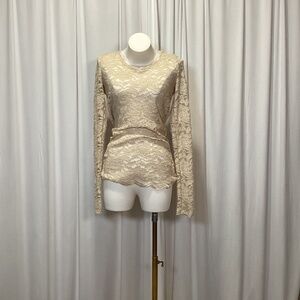 1496. BKE Beige Long Sleeve Lace Blouse VGUC Size L